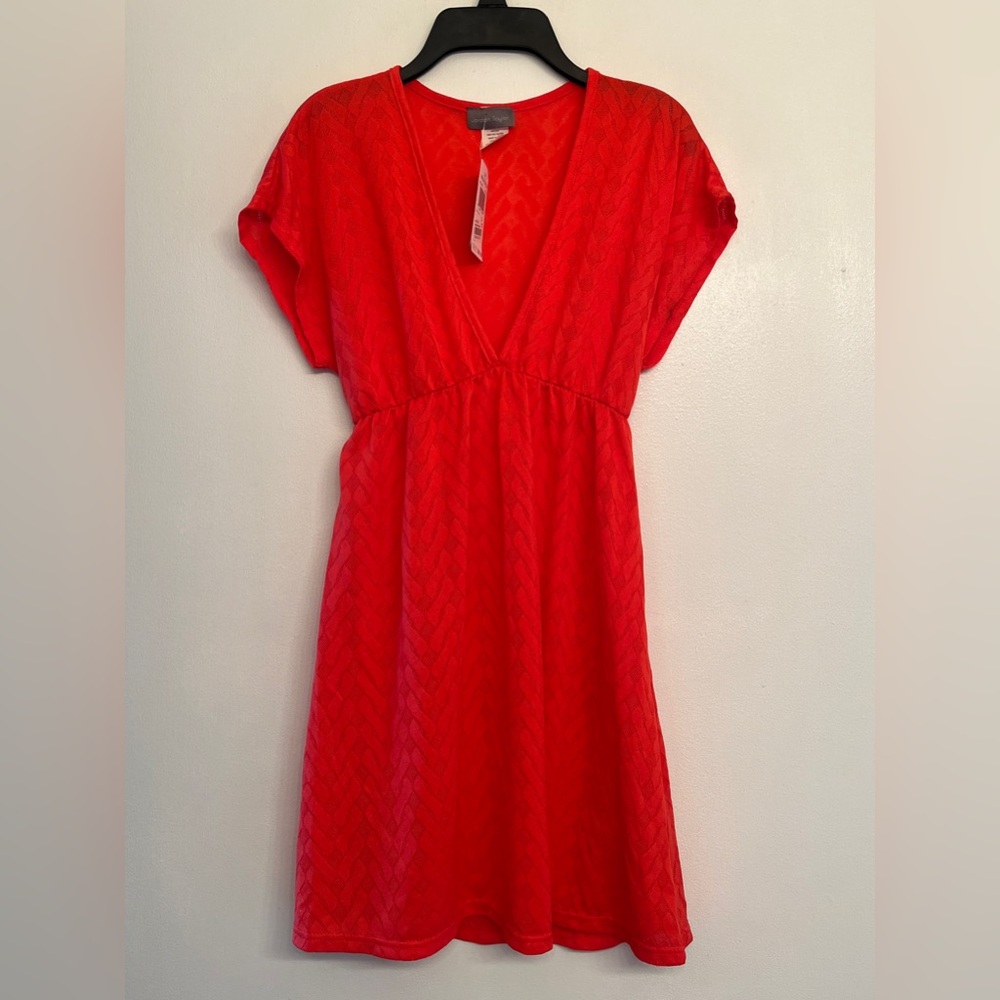Jordan Taylor beach cover up dress in coral red with empire waist size S
